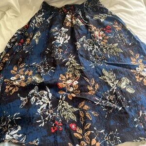Floral Midi Skirt with Blue and Black Pattern
